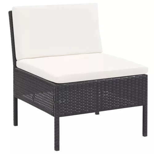  6-részes fekete polyrattan kerti bútorszett párnákkal