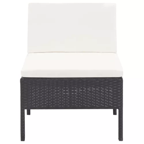  6-részes fekete polyrattan kerti bútorszett párnákkal