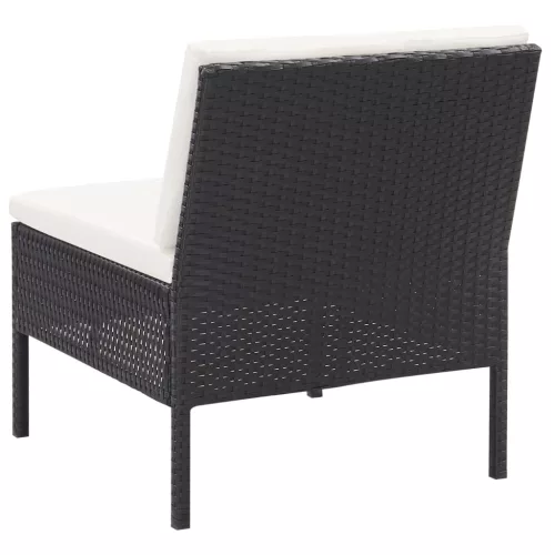  6-részes fekete polyrattan kerti bútorszett párnákkal