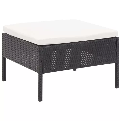  6-részes fekete polyrattan kerti bútorszett párnákkal