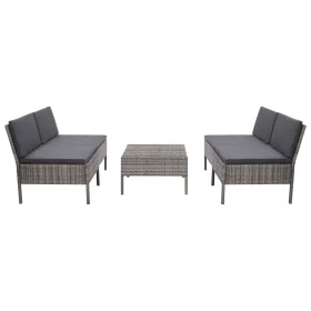  5-részes szürke polyrattan kerti bútorszett párnákkal