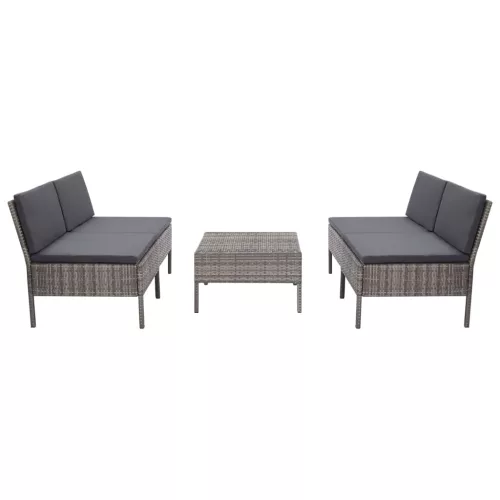  5-részes szürke polyrattan kerti bútorszett párnákkal