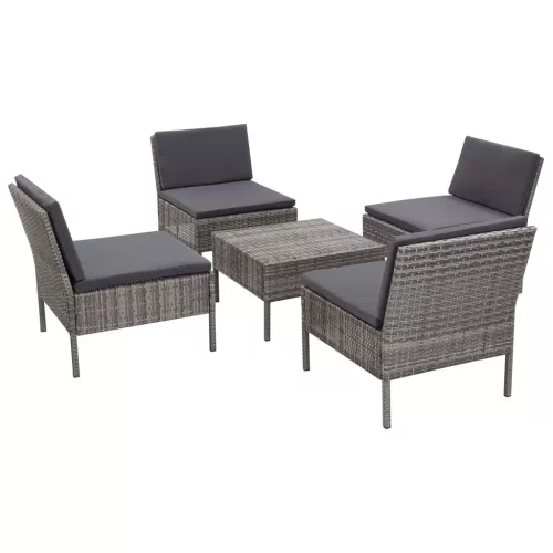  5-részes szürke polyrattan kerti bútorszett párnákkal