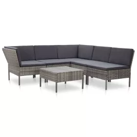    6-részes szürke polyrattan kerti ülőgarnitúra párnákkal