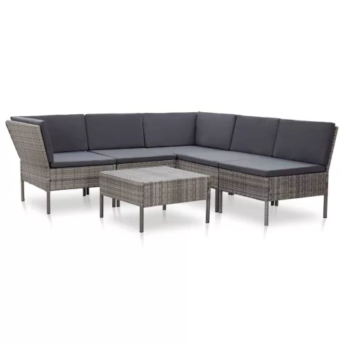  6-részes szürke polyrattan kerti ülőgarnitúra párnákkal