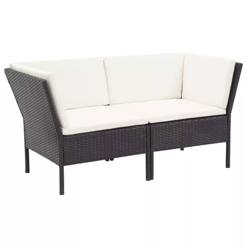  8 részes fekete polyrattan kerti bútorszett párnákkal