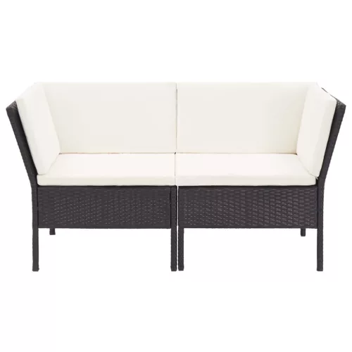  8 részes fekete polyrattan kerti bútorszett párnákkal