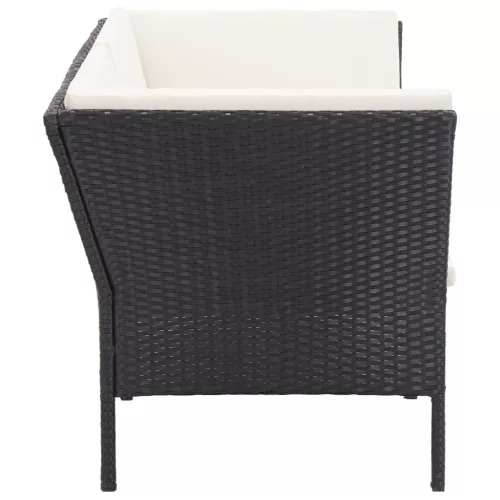  8 részes fekete polyrattan kerti bútorszett párnákkal