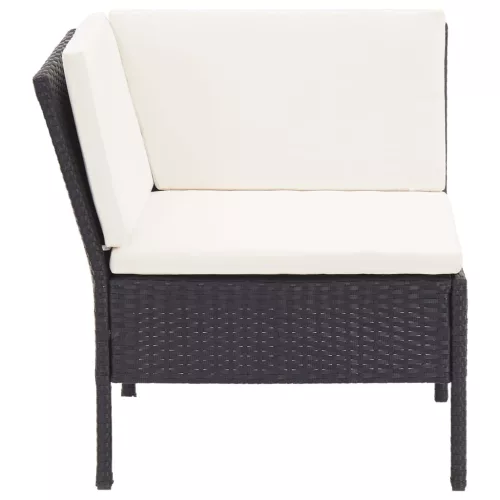  8 részes fekete polyrattan kerti bútorszett párnákkal