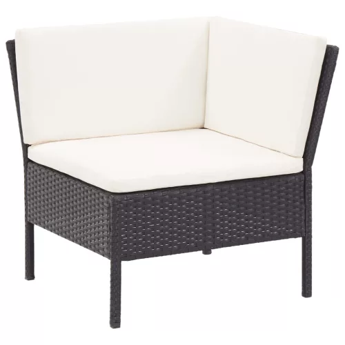  8 részes fekete polyrattan kerti bútorszett párnákkal