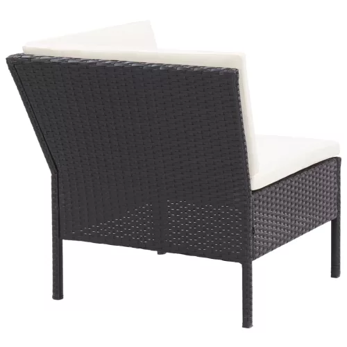  8 részes fekete polyrattan kerti bútorszett párnákkal