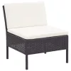  8 részes fekete polyrattan kerti bútorszett párnákkal