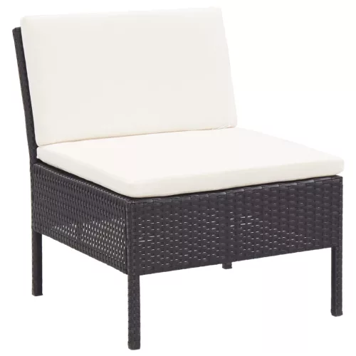  8 részes fekete polyrattan kerti bútorszett párnákkal