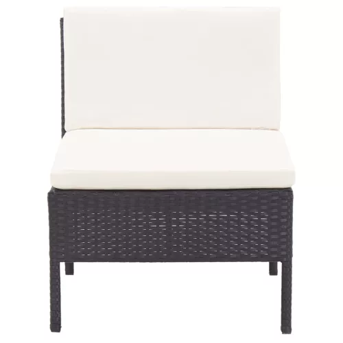  8 részes fekete polyrattan kerti bútorszett párnákkal