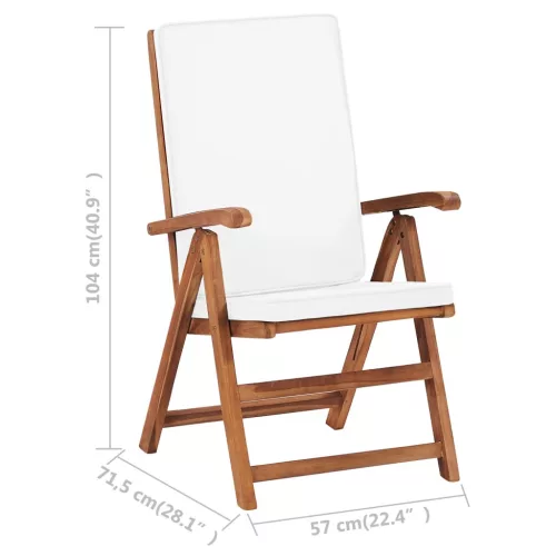  2 db krémszínű dönthető tömör tíkfa kerti szék párnákkal