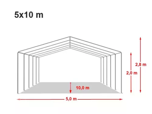 TP 5x10m standard rendezvénysátor, PVC 700 - fehér-szürke