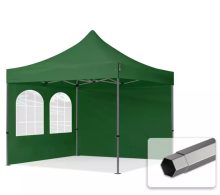   Professional összecsukható sátrak PREMIUM 350g/m2 ponyvával, acélszerkezettel, 2 oldalfallal, hagyományos ablakkal - 3x3m zöld
