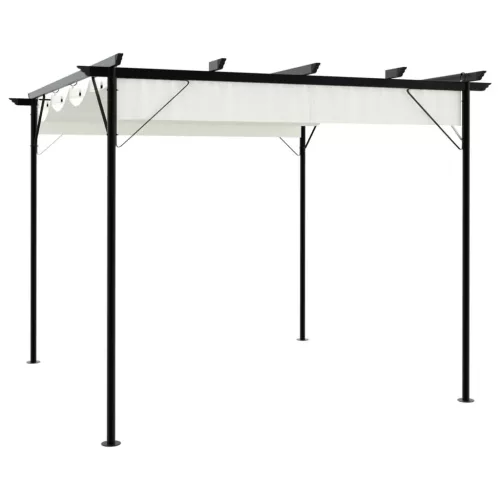  fehér-krémszínű acélpergola behúzható tetővel 3 x 3 m