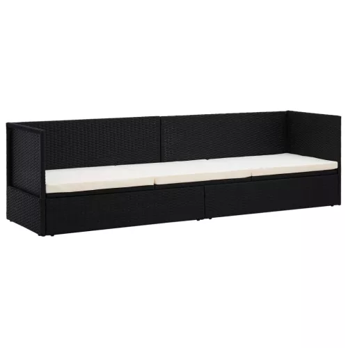  fekete polyrattan kerti ágy hát- és ülőpárnákkal