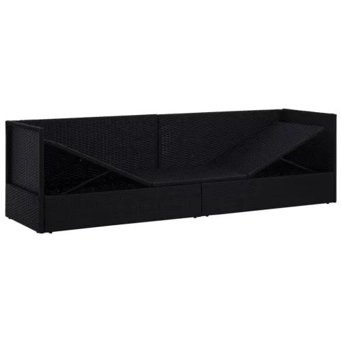  fekete polyrattan kerti ágy hát- és ülőpárnákkal