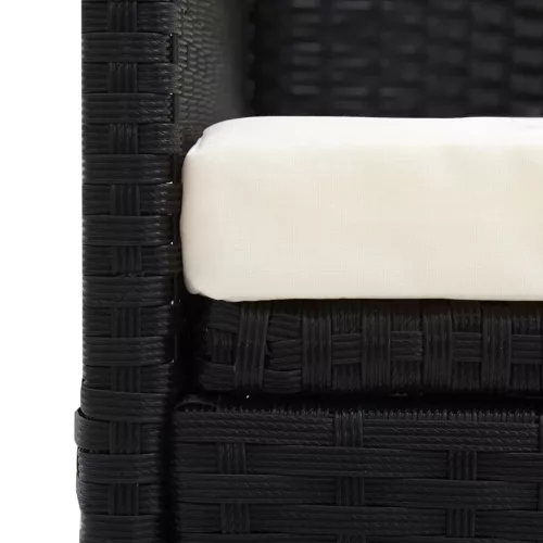  fekete polyrattan kerti ágy hát- és ülőpárnákkal