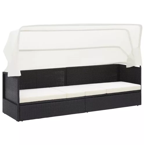  fekete polyrattan kerti kanapé napellenzővel 