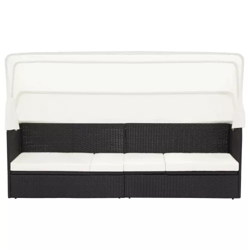  fekete polyrattan kerti kanapé napellenzővel 