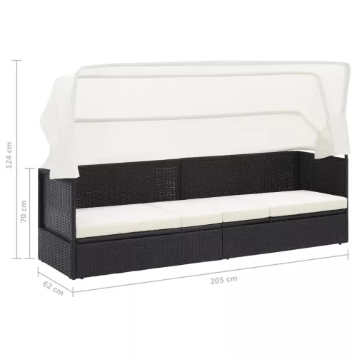  fekete polyrattan kerti kanapé napellenzővel 