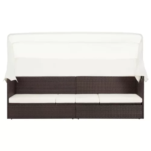  barna polyrattan kerti kanapé napellenzővel