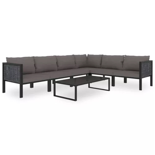  antracitszürke polyrattan sarokkanapé-elem bal oldali karfával