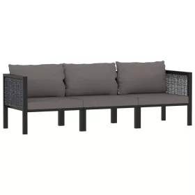    antracitszürke polyrattan háromszemélyes kanapé párnákkal