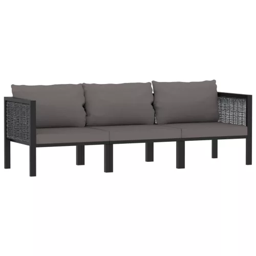  antracitszürke polyrattan háromszemélyes kanapé párnákkal