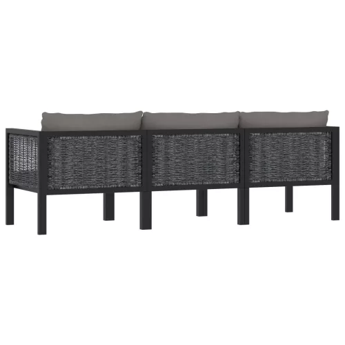  antracitszürke polyrattan háromszemélyes kanapé párnákkal