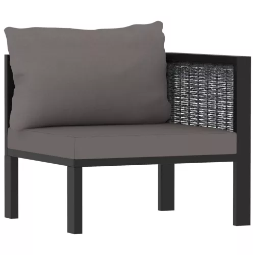  antracitszürke polyrattan háromszemélyes kanapé párnákkal