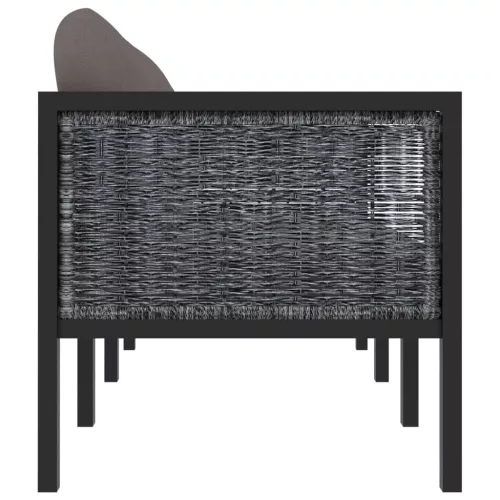  antracitszürke polyrattan háromszemélyes kanapé párnákkal
