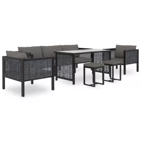    8 részes antracitszürke kerti polyrattan ülőgarnitúra párnákkal