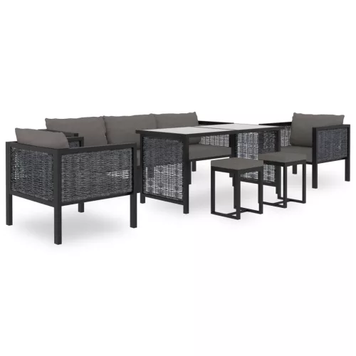  8 részes antracitszürke kerti polyrattan ülőgarnitúra párnákkal