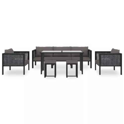  8 részes antracitszürke kerti polyrattan ülőgarnitúra párnákkal