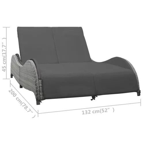  kétszemélyes antracitszürke polyrattan napozóágy párnával