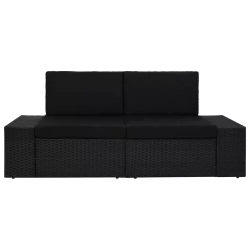  2 személyes fekete elemes polyrattan kanapé