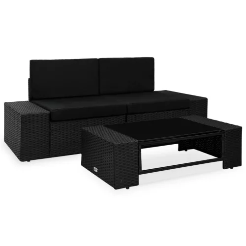  3 részes fekete polyrattan kerti ülőgarnitúra