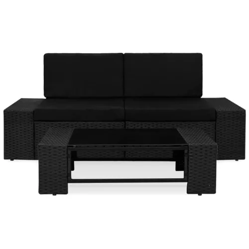  3 részes fekete polyrattan kerti ülőgarnitúra