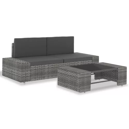  3 részes szürke polyrattan kerti ülőgarnitúra