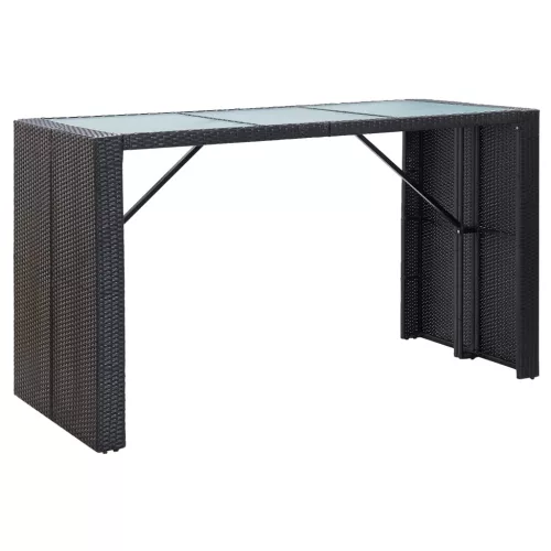  7 részes fekete polyrattan kerti bárszett párnákkal
