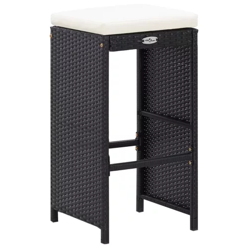  7 részes fekete polyrattan kerti bárszett párnákkal