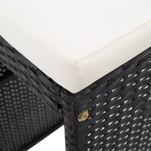  7 részes fekete polyrattan kerti bárszett párnákkal