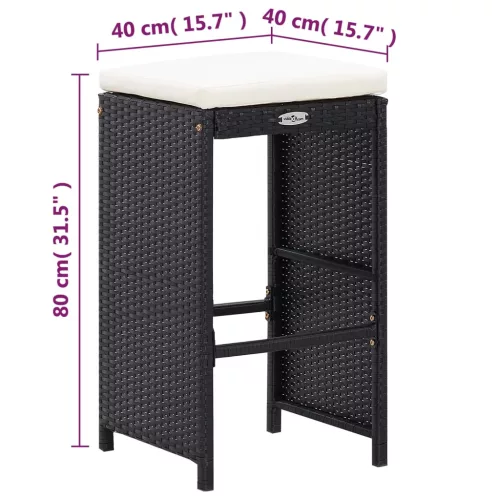  7 részes fekete polyrattan kerti bárszett párnákkal