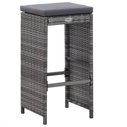 7 darabos szürke polyrattan kerti bárszett párnákkal