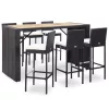  7 részes fekete polyrattan kültéri bárszett párnával