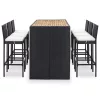  7 részes fekete polyrattan kültéri bárszett párnával